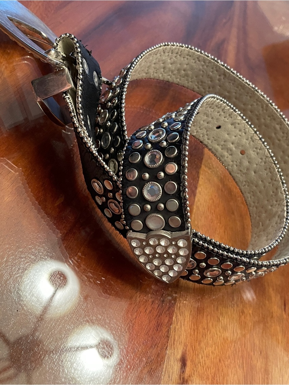 Crystal Embellished Silver Buckle Black Women's Belt